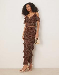 Юбка макси с леопардовым принтом Anaya коричневого цвета - КОРИЧНЕВЫЙ