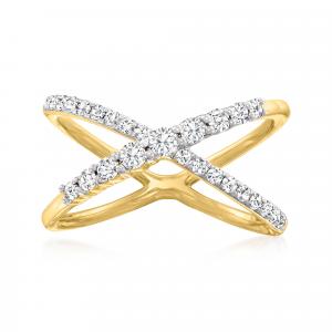 Кольцо Ross-Simons Diamond Crisscross из 14-каратного желтого золота Ross-Simons, белый