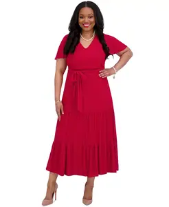 Женское макси-платье с V-образным вырезом и расклешенными рукавами, стандартные и плюс размеры Kasper, красный