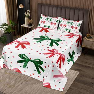 Erosebridal Комплект постельного белья Kawaii Bow с галстуком-бантом в стиле масляной живописи и горошком для детей и взрослых, Red Green White