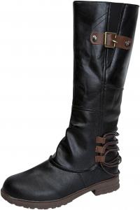 Женские ботинки Oiangi Western 2022 зима, модные, с круглым носком, ремешком и пряжкой, массивным низким каблуком, средней высоты, однотонные, повседневные, для улицы, Black