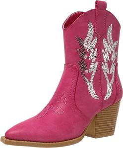 Женские ботильоны на щиколотку, ковбойские сапожки с вышивкой, западные ковбойские с заостренным носком, массивным каблуком, на молнии сбоку, для женщин Generic, Pink
