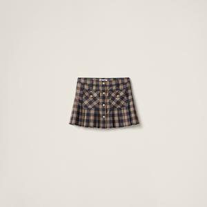 Плиссированная мини-юбка в шотландскую клетку MIU MIU, коричневый