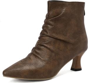 Женские ботильоны DEERBUNNY IN2 на каблуке-кошечке с острым носком, короткие ботинки с задней молнией, осенние ботинки для вечеринок и офиса, Brown