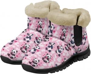 Мультяшные зимние ботинки для женщин, утепленные домашние сапожки на меху, ботильоны с искусственным мехом, теплые зимние ботинки Chririnla, Cartoon Panda Love Hearts