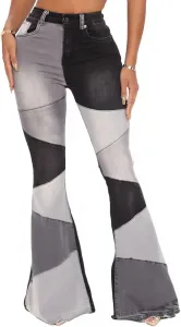 Женские джинсы Y2k с пачворком и цветными блоками, высокие на поясе, расклешенные