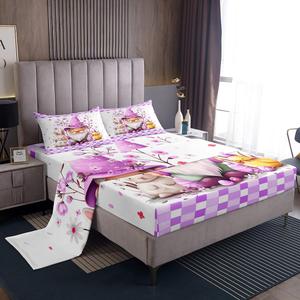 Erosebridal Комплект постельного белья для девочек с пасхальным принтом кроликов и цыплят в фиолетовую клетку, Purple