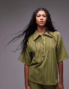 Свободный поло-комбинезон Topshop в полоску зеленого цвета