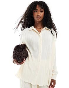 4th & Reckless, рубашка с плиссированным воротником, застегивающаяся на пуговицы и салатовым краем, кремового цвета