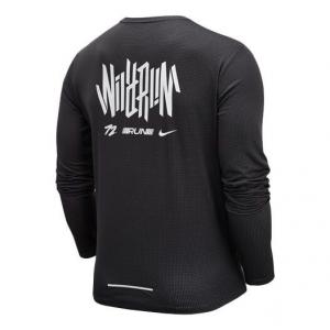 Футболка pacer wild run printing quick dry knit round neck running sports long sleeves black Nike, черный