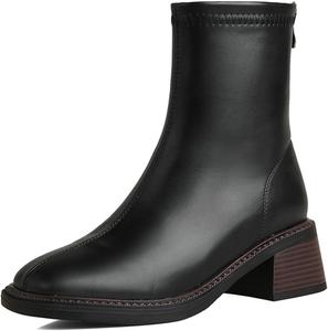 Женские эластичные ботильоны Alsoloveu с квадратным носком, массивным низким каблуком и молнией, Black