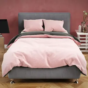 Комплект постельного белья Teddy Plush 155x200 см, теплый зимний однотонный двусторонний пододеяльник, пушистый, антрацитово-розовый, комплект из 4 предметов leonado vicenti