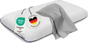 Подушка для шеи COMFORT 70x40x12 см с серым защитным чехлом, пена с эффектом памяти, для сна на спине и боку, CASIMUM Innovations2U UG (haftungsbeschränkt)