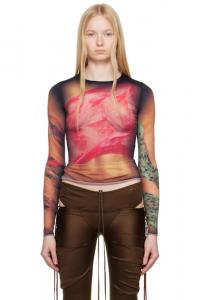 Футболка Second Skin из коричневого переработанного драпированного джерси Statue Marine Serre