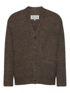 Шерстяной кардиган в рубчик MAISON MARGIELA, коричневый