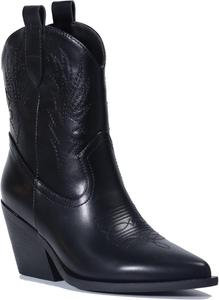 Женские ковбойские ботинки-казаки на щиколотку - стильный заостренный носок, боковая молния, каблук средней высоты, западные ковбойские ботинки с джерси-подкладкой - классика и комфорт AUPEWEL, Black Pu