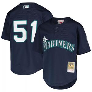 Молодежный Джерси Mitchell & Ness Ichiro Suzuki Navy Seattle Mariners Cooperstown Collection, сетчатый тренировочный трикотаж с ватиновым принтом Unbranded