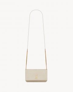 Чехол для телефона CASSANDRE из блестящей кожи с тиснением под крокодила SAINT LAURENT, белый