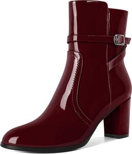 Женские ботильоны Mettesally с массивным каблуком, круглым носком и боковой молнией, осень-зима, высота каблука 7 см, Patent Burgundy