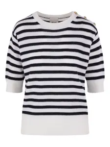 Полосатая футболка с короткими рукавами и застежками на пуговицы Allude, черный