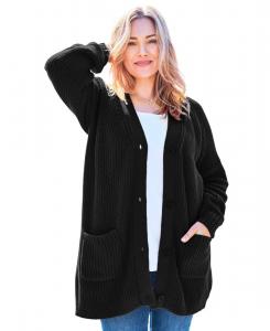 Кардиган-шейкер на пуговицах большого размера Woman Within, Black