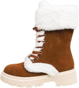 Женские теплые ботинки с шнуровкой, большого размера, подходят для повседневной носки, на улице и в снежных условиях, мягкие и удобные. Fusecottc, Brown