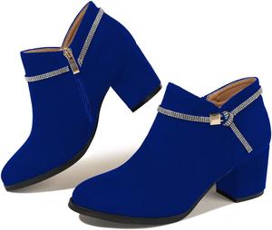 Женские ботильоны YDN с округлым носком, на среднем широком каблуке, с ремешком и стразами, удобные осенне-зимние ботинки, размер 4-15 US, Royal Blue