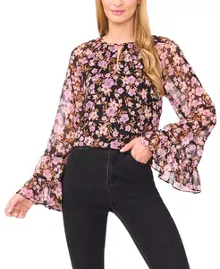 Женский многоярусный струящийся топ с вырезом-замочной скважиной CeCe, черный