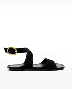 Женские бархатные плоские сандалии на ремешках с застежкой-пряжкой Parfois, черный