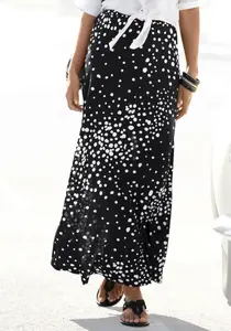 Юбка макси Vivance с точечным принтом и эластичным поясом, летняя юбка из джерси, черно-белый
