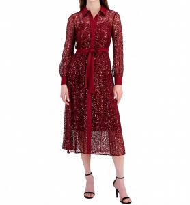 Anne Klein Платье цвета каберне с пуговицами спереди и поясом на завязках