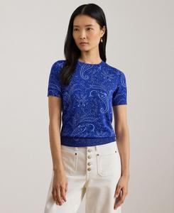 Небольшой свитер с короткими рукавами и узором пейсли Lauren Ralph Lauren, Blue Multi