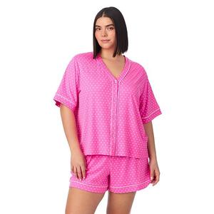 Пижамный комплект Plus size с коротким рукавом и шортами Cuddl Duds, Fuchsia Dot