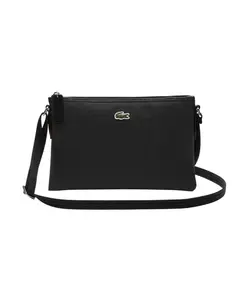 Сумка через плечо из тисненого пике с застежкой-молнией Lacoste, черный