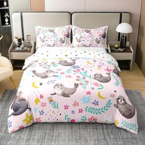 Erosebridal Хлопковый комплект постельного белья с цветочным принтом в морском стиле для детей, Pink Otter