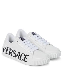 Кожаные кроссовки с логотипом Versace Kids, Bianco+Nero