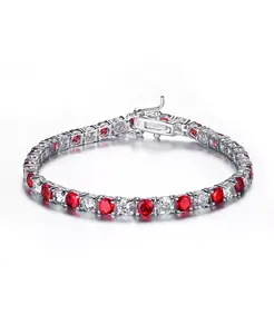 Теннисный браслет из стерлингового серебра с цветными кубическими цирконами для женщин Genevive, red