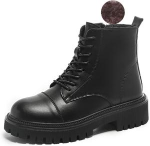 Женские черные кожаные ботинки Myallfeet с шнуровкой, боковой молнией, толстой подошвой, короткие, модные, повседневные, с круглым носком и низким каблуком, классические армейские ботинки