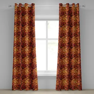 Абстрактная штора на люверсах ABAKUHAUS с сюрреалистическим цветочным узором с закрученными изгибами и листвой в теплых тонах, декоративная двухпанельная штора, 280 см x 245 см, цвет: желтый, оранжевый, черный