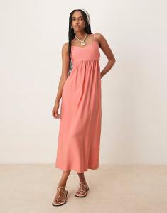 Платье-макси Mango А-силуэта с вырезами по бокам, оранжевого цвета