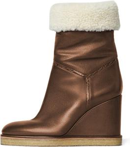 Женские модные зимние ботильоны YDN с меховой подкладкой, утепленные, удобные с высокими каблуками на танкетке, на короткой шнуровке, размеры 4-15 US, Brown