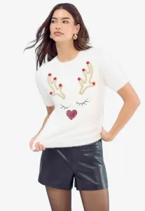 Футболка стандартного кроя с коротким рукавом и круглым вырезом, рождественская, с принтом Lipsy, Ivory Reindeer