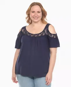 Трикотажный топ больших размеров с открытыми плечами и кружевной отделкой White Mark, синий