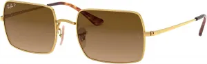 Солнцезащитные очки Ray-Ban унисекс для взрослых Rb1969 Прямоугольной формы, Gold/Polarized Brown Gradient