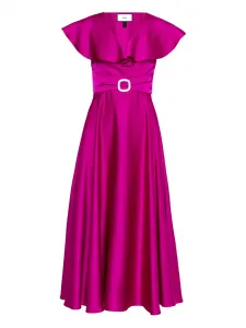 Атласное миди-платье с оборками Nissa, фиолетовый