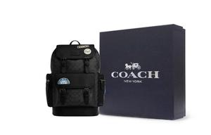 COACH Сумка рюкзак мужская большая из спринт коровьей кожи с искусственной кожаной аппликацией антрацитово-черная