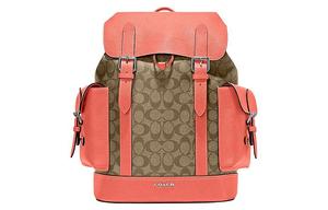 COACH Кожаный рюкзак из коровьей кожи большого размера мужской оранжевый и коричневый