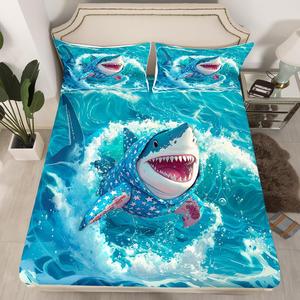Erosebridal Детский комплект постельного белья Baby Shark с морской тематикой, мягкий и теплый, для летнего декора комнаты, White Blue