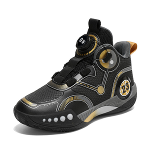 Баскетбольные кроссовки средней высоты с амортизацией ударов и износостойкостью для детей D&W, черный/золотой