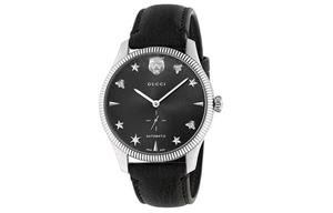 GUCCI Часы G Timeless Collection с автоматическим механическим механизмом, кожаным ремешком, черным циферблатом 40 мм, мужские